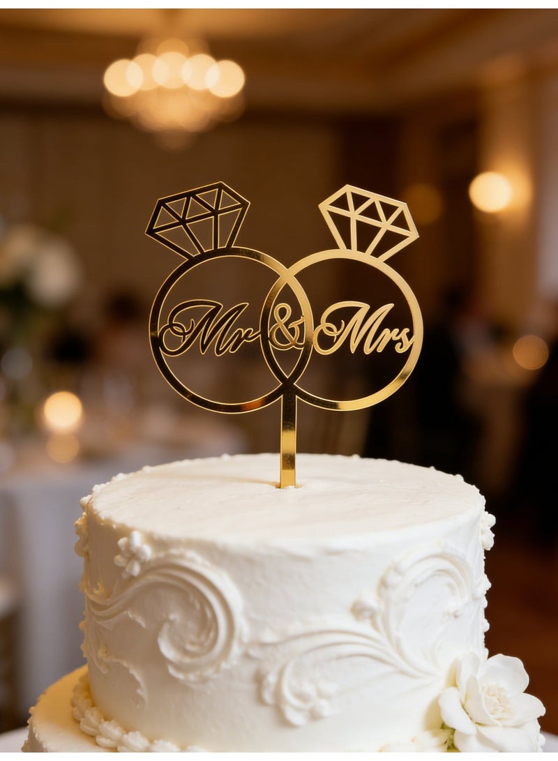Wedding Cake Topper Mr&Mrs Acrylic Gold Diamond Ring Engagement Decorations Cake Pick for Bride To Be Bridal Shower Party Suppiles - Image 3